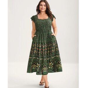 Dark Green Garden Ruffled Cap Sleeve Dress Size 10